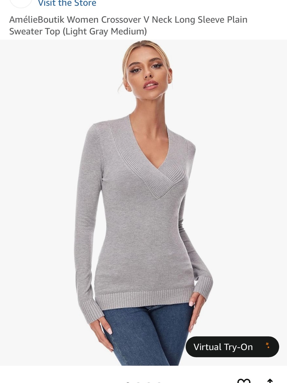 Light Gray V-Neck Long Sleeve Sweater